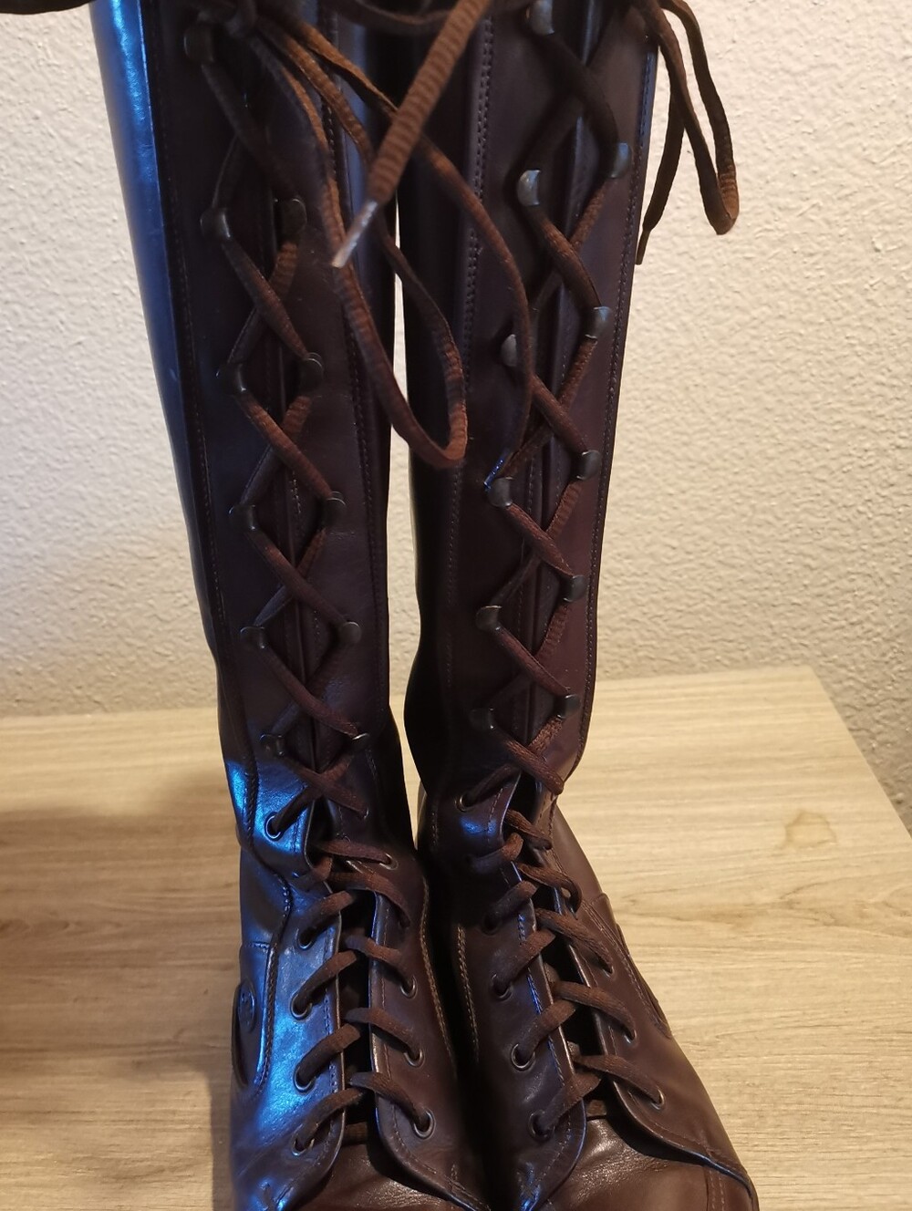 Vintage Chanel Leather Tall Lace-Up Sneaker Boots US7